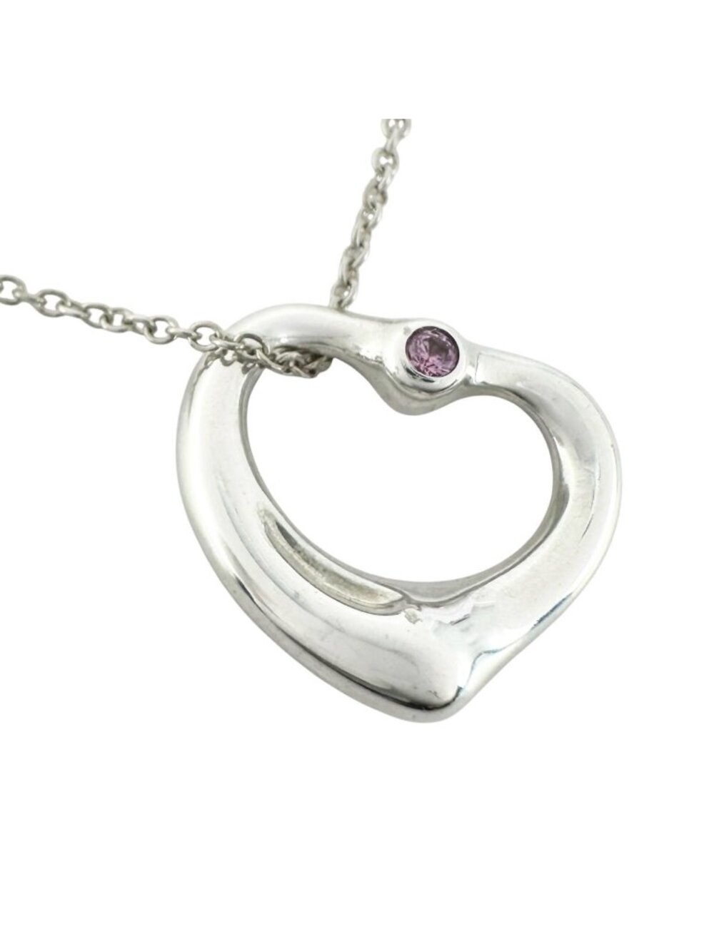 Tiffany & Co Elsa Peretti Open Heart Pendant Silver Pink Necklace